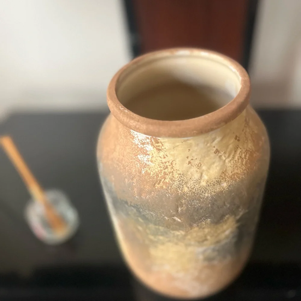 Rustic Tan and Cream Vase new vintage
